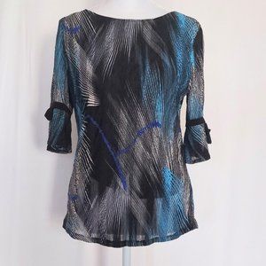 Andria Lieu 3/4 Length Sleeve Multicolor Abstract Print Top Size Small